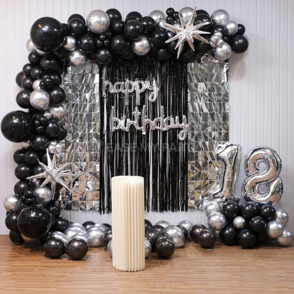 Modern Black & Silver Shimmer Wall Birthday Decoration – Bangalore