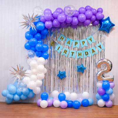 Whimsical Purple, Blue & Silver Shimmer Fringe Birthday Decor – Bangalore
