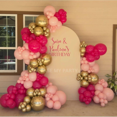 Chic Hot Pink & Gold Custom Arch Birthday Decor – Bangalore