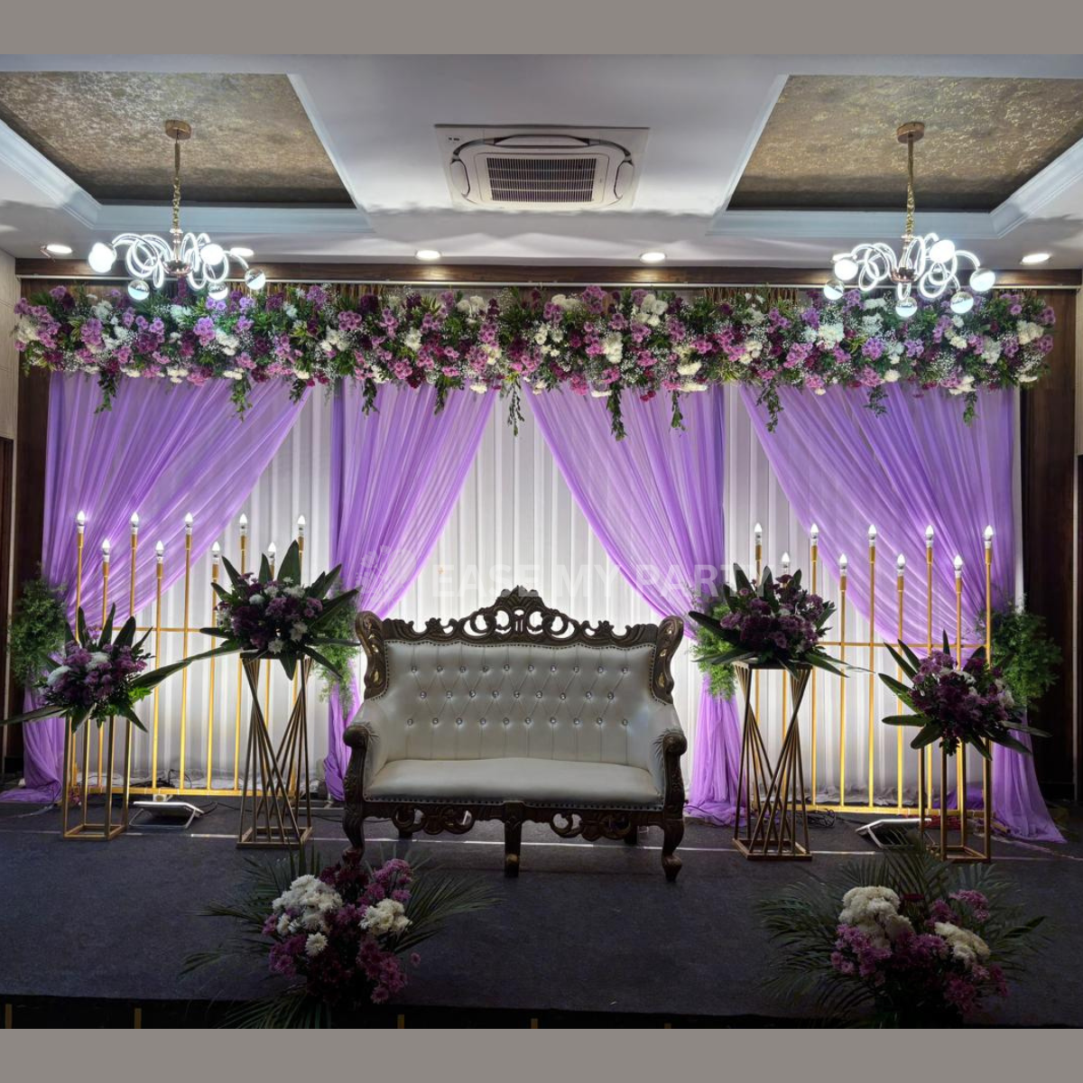 Luxury Lavender Drape Engagement Stage – Bangalore