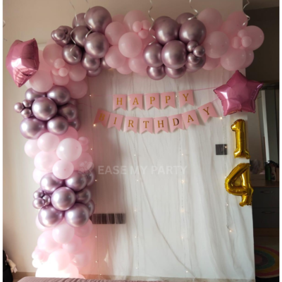Elegant Pastel Pink & Rose Gold Tulle Net Birthday Decor – Bangalore