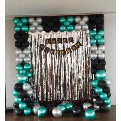Festive Metallic Teal, Silver & Black Fringe Birthday Decor – Bangalore