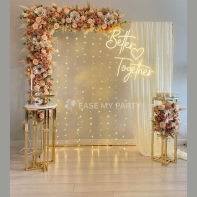 Boho Peach Floral Square Arch Backdrop for Engagement – Bangalore