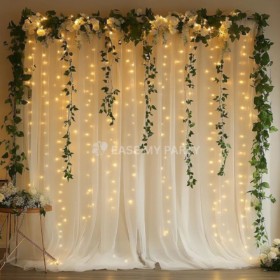 Romantic Fairy Light & Hanging Ivy Sheer Backdrop Decor – Bangalore