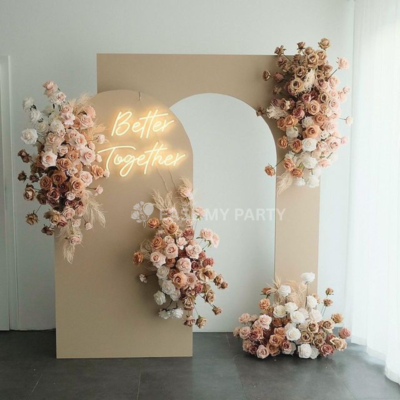 Boho Minimalist Arch Panel Engagement Stage Decor – Bangalore