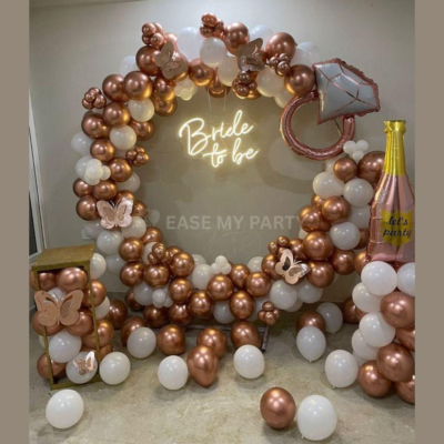 Luxury Rose Gold & White Bride-to-Be Balloon Ring Backdrop – Bangalore