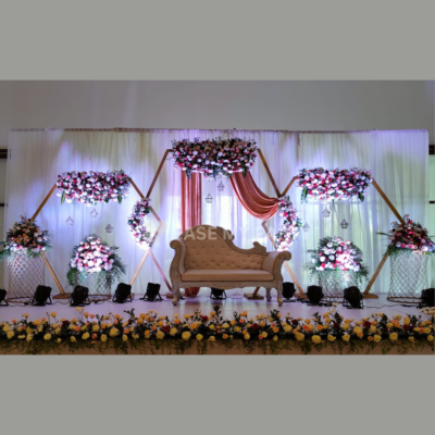 Luxury Hexagonal Geometric Wedding Reception Stage Decor – Bangalore