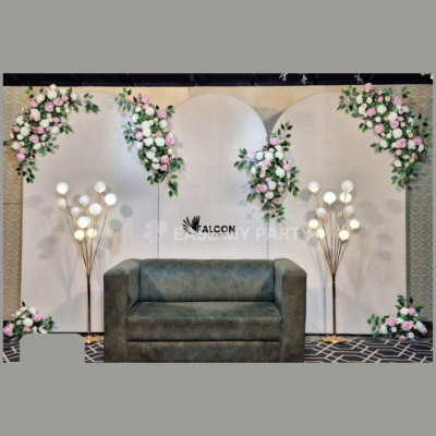 Minimalist Pastel Arch Panel Engagement Stage Decor – Bangalore