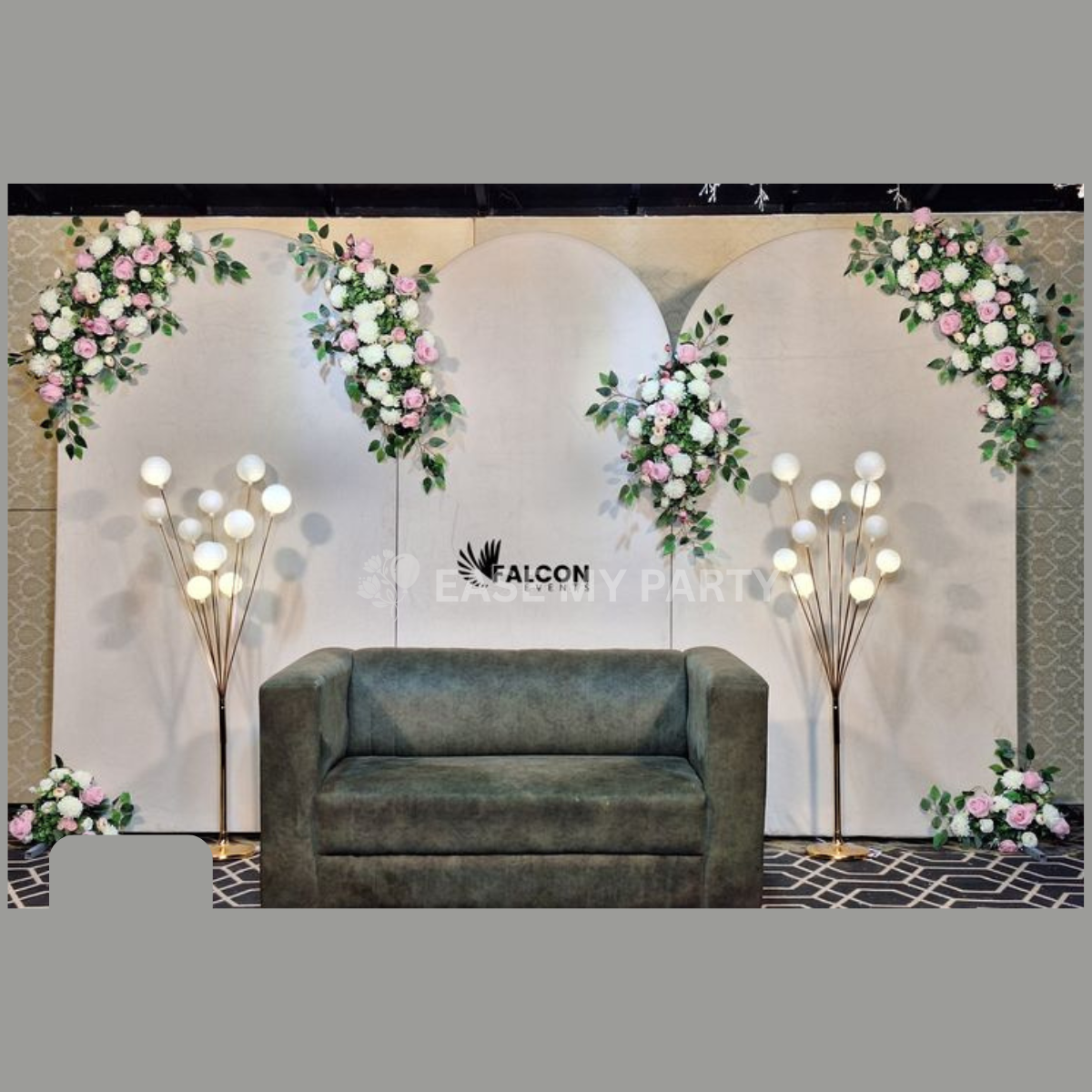 Minimalist Pastel Arch Panel Engagement Stage Decor – Bangalore