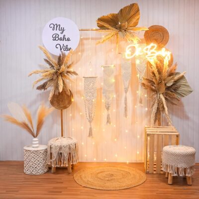 Earthy Neutral Bohemian "Oh Baby" Backdrop in Bangalore