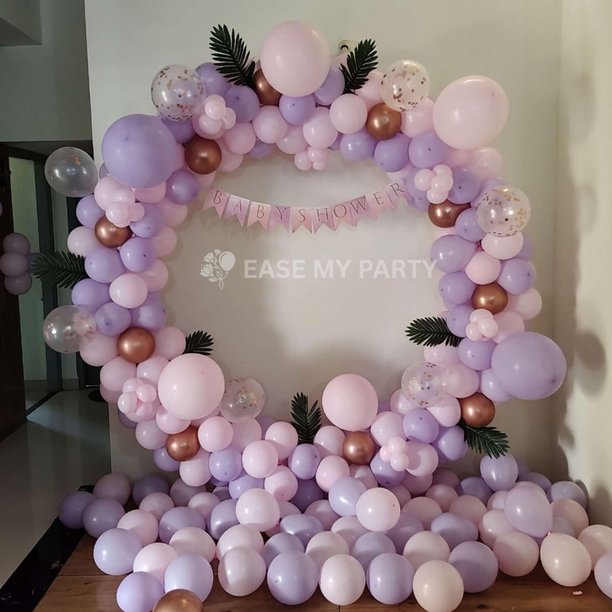 Baby Shower Balloon Arch Decoration at Home in Bangalore | Pink & Lavender Baby Shower Decor